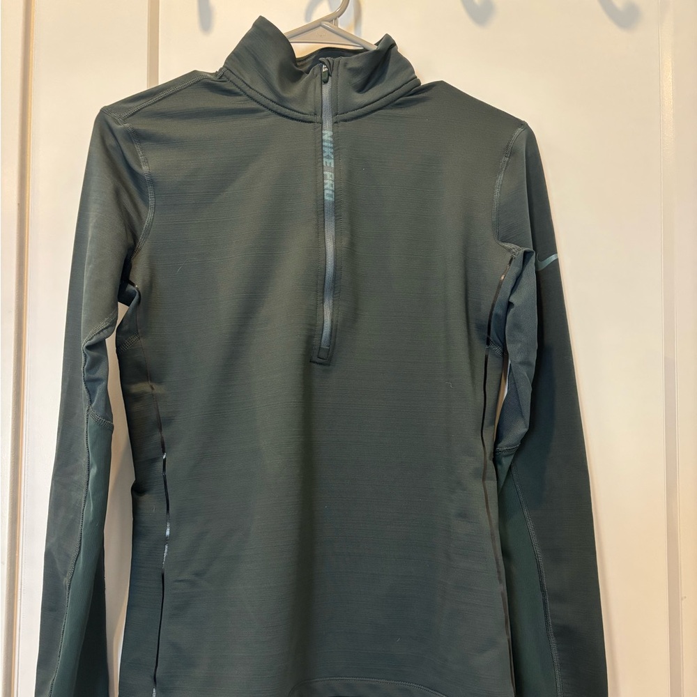 Nike Pro Hyperwarm Light Green and Dark Gray Performance Top